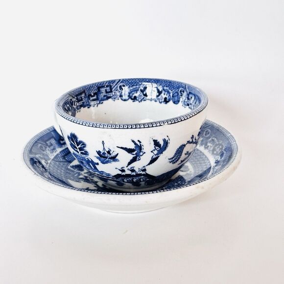 Vintage 40s Buffalo China Blue Willow Coffee Cup & Saucer Restaurant Ware China - Picture 2 of 14